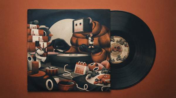 Editorial illustration for From Brown Paper to the Tiny Square: How Music's Format Rewrote Album Art